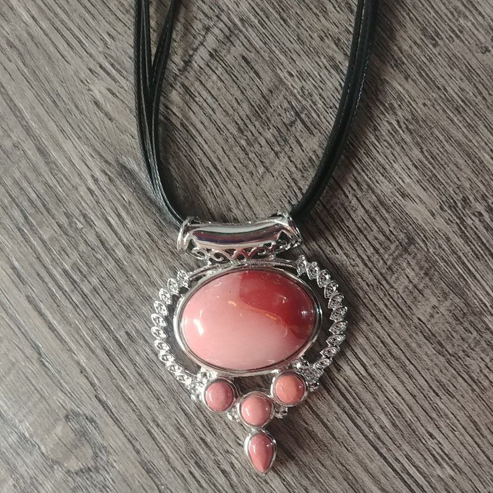 Pink Stone Like Stainless Steel Pendant Necklace